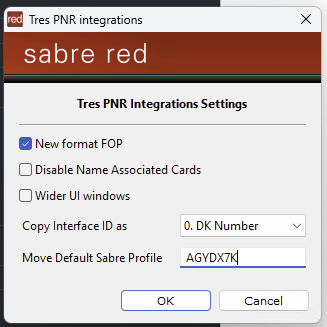 Tres PNR ingrations settings